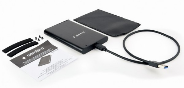 USB 3.1 Eksterno kućište za 2.5” SATA hard disk, Type-C, brušeni aluminium, crno