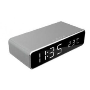 Digitalni sat + alarm sa bežičnim punjenjem telefona, sivi